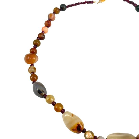 Beaded Necklace With Natural Agate Garnet & Gold-Tone Clasp 18'' Handmade Jewelr - Picture 2 of 6